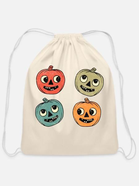 Halloween Pumpkin - Cotton Drawstring Bag - natural