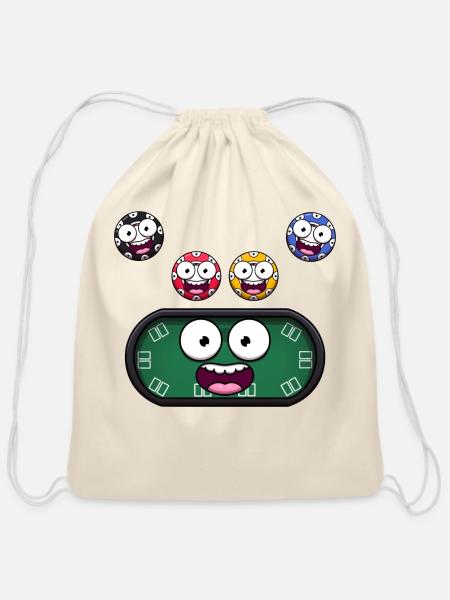 Cute Poker Table And Chips - Cotton Drawstring Bag - natural