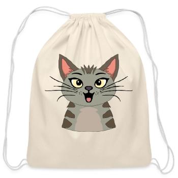 Surprised Striped Cat - Cotton Drawstring Bag - natural - Front