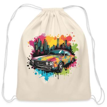 Retro Splash Neon Car - Cotton Drawstring Bag - natural - Front