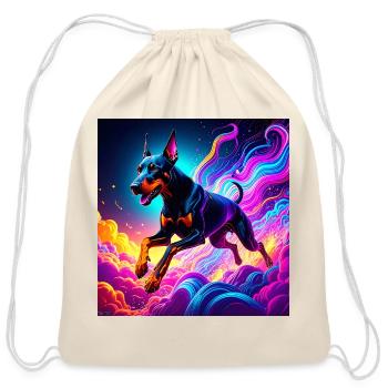 Neon Doberman Illustration - Cotton Drawstring Bag - natural - Front