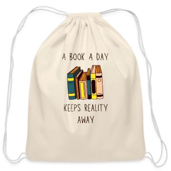 A Book A Day Keeps Reality Away - Cotton Drawstring Bag - natural - Front