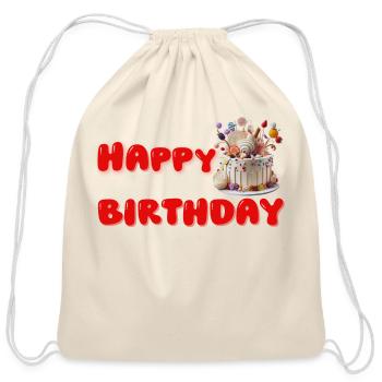 Happy Birthday Cake Design with Red Bubble Letters - Cotton Drawstring Bag - natural - Front