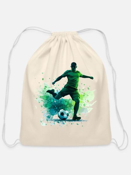 Soccer Splash Watercolor Kick - Cotton Drawstring Bag - natural