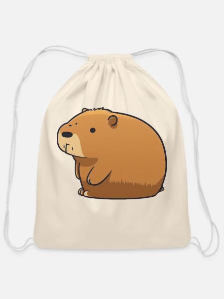 Funny chubby capybara - Cotton Drawstring Bag - natural