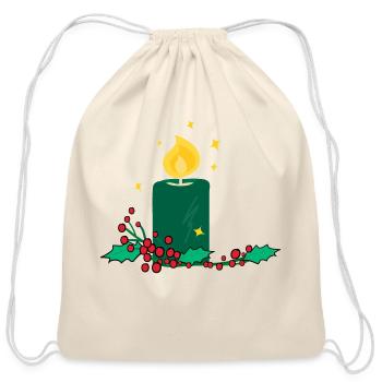 Christmas candle and holly berry - Cotton Drawstring Bag - natural - Front
