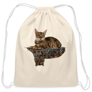 Cat Looking in the Mirror - Cotton Drawstring Bag - natural - Front