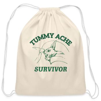Tummy Ache Survivor T Shirt, Tummy Ache Tee, Meme - Cotton Drawstring Bag - natural - Front