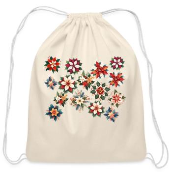 "Festive Poinsettia Bouquet Collection" - Cotton Drawstring Bag - natural - Front