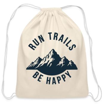 Run Trails Be Happy Mountain Logo - Cotton Drawstring Bag - natural - Front