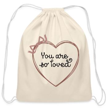 You Are So Loved Cute Minimalist Heart Ribbon Vale - Cotton Drawstring Bag - natural - Front