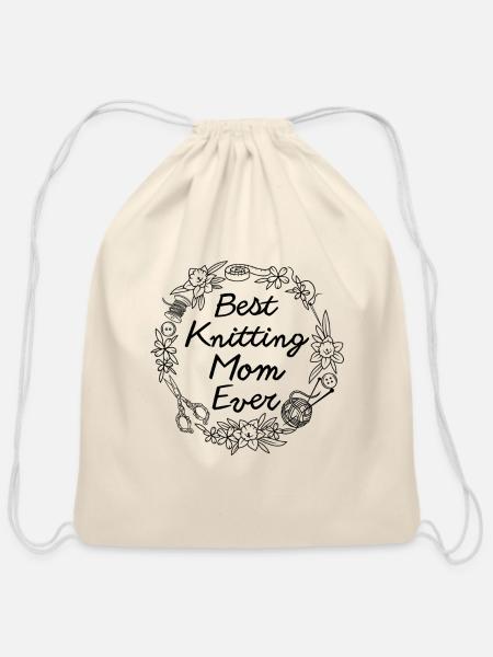 BEST KNITTING MOM EVER, BEST MOM EVER - Cotton Drawstring Bag - natural