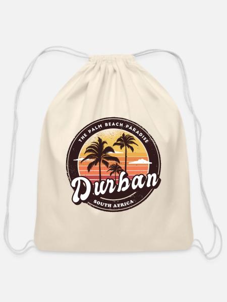 Durban South Africa palm design - Cotton Drawstring Bag - natural