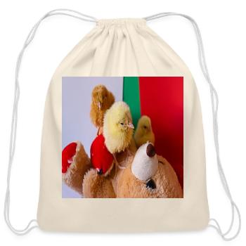 Small chicks with bear - Cotton Drawstring Bag - natural - Front