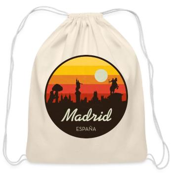 Madrid Sunset Skyline Badge - Cotton Drawstring Bag - natural - Front