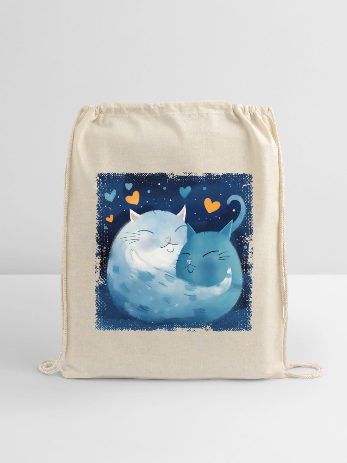 Cats Hug - Cotton Drawstring Bag - natural - Front