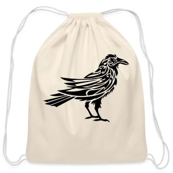 Tribal Raven BLACK - Cotton Drawstring Bag - natural - Front
