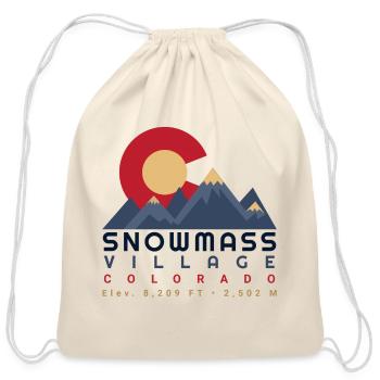 Snowmass Colorado Flag Retro Sunset Ski Souvenirs - Cotton Drawstring Bag - natural - Front
