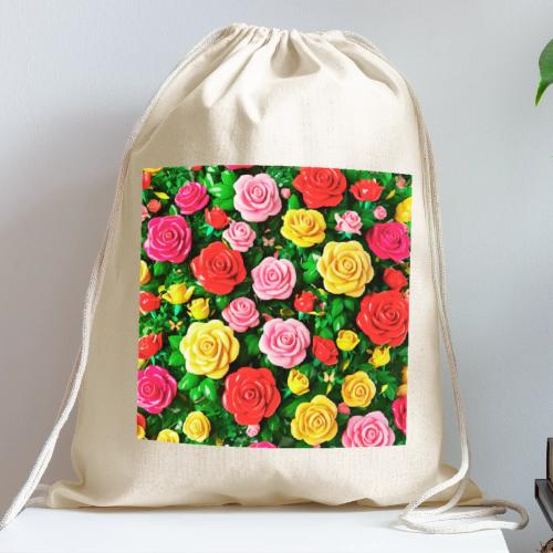 Floral print, colors in rose flowers, nature - Cotton Drawstring Bag