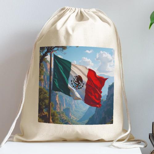 Mexican Flag in Mountain Nature Landscape - Cotton Drawstring Bag