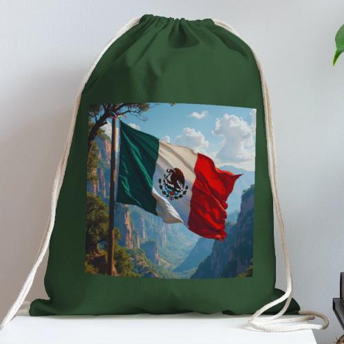 Mexican Flag in Mountain Nature Landscape - Cotton Drawstring Bag
