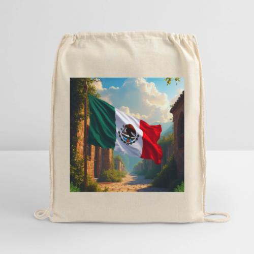 Mexican flag in Magical Town and Nature - Cotton Drawstring Bag