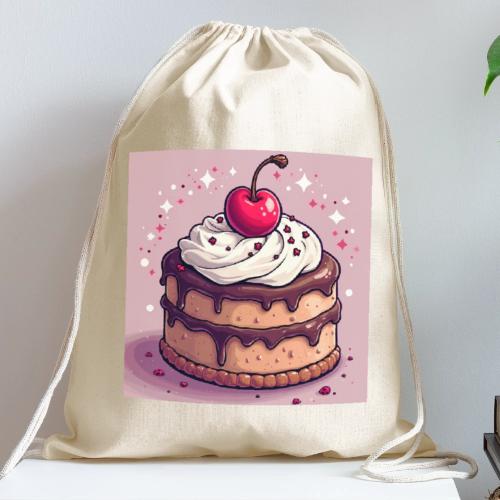 Cherry‑Topped Celebration Cake Design - Cotton Drawstring Bag
