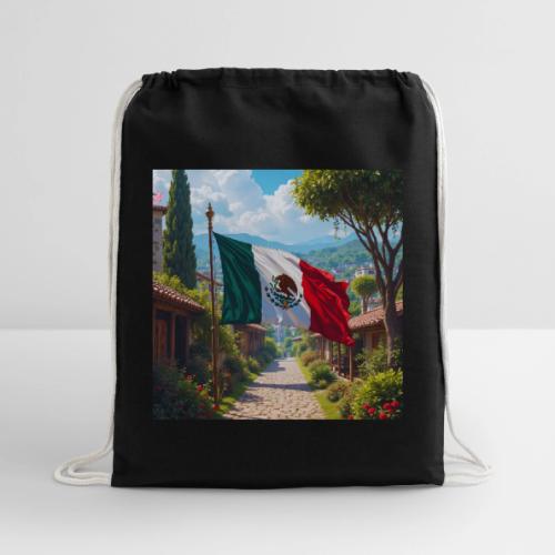 Mexican flag surrounded by nature and magic town - Cotton Drawstring Bag