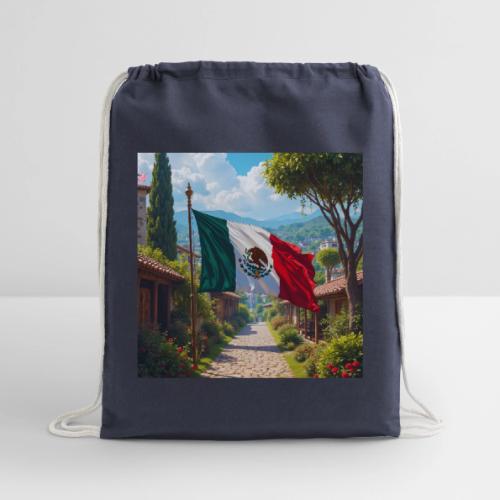 Mexican flag surrounded by nature and magic town - Cotton Drawstring Bag