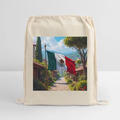 Mexican flag surrounded by nature and magic town - Cotton Drawstring Bag
