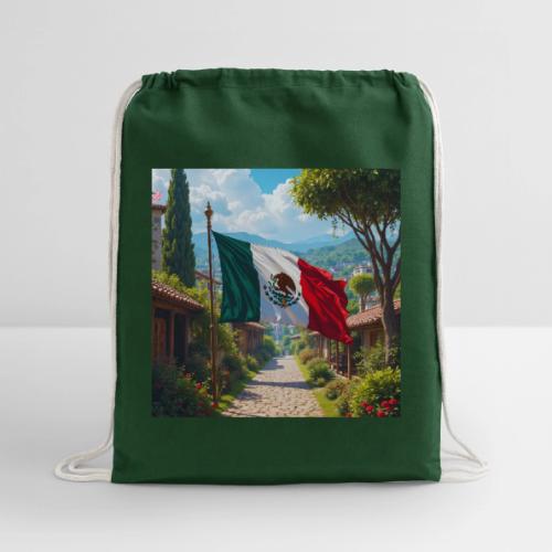 Mexican flag surrounded by nature and magic town - Cotton Drawstring Bag