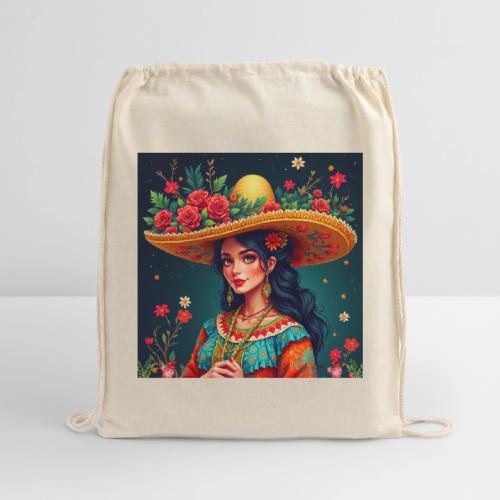 Mexican Design, Regional Mexican Charro Woman - Cotton Drawstring Bag