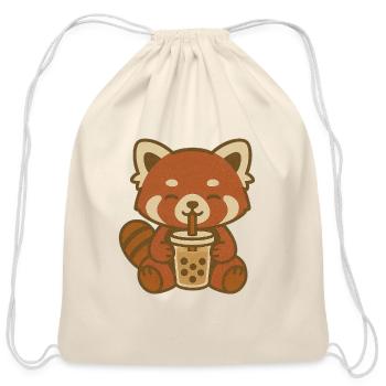 Cute Raccoon with Bubble Tea Design - Cotton Drawstring Bag - natural - Front