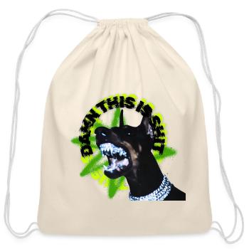 Aggressive Doberman with Spiked Text - Cotton Drawstring Bag - natural - Front