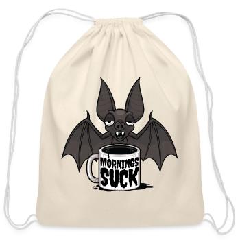Mornings Suck Sleepy Vampire Bat Coffee Humor - Cotton Drawstring Bag - natural - Front
