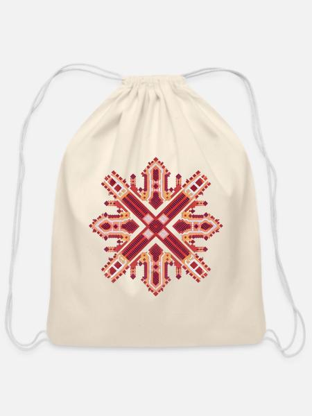Geometric Tribal Patterned Design - Cotton Drawstring Bag - natural
