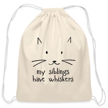 Minimalist Cute Cat Face Outline - Cotton Drawstring Bag - natural - Front