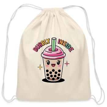 Bubbly Inside Bubble Tea kawaii design - Cotton Drawstring Bag - natural - Front
