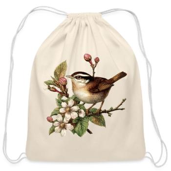 Carolina Wren with Blossoms - Cotton Drawstring Bag - natural - Front