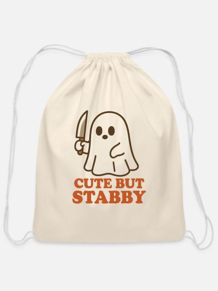 Cute Ghost Stabby - Cotton Drawstring Bag - natural