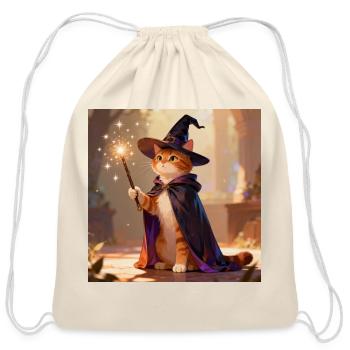 Magic Cat Wizard – Cute Orange Kitten - Cotton Drawstring Bag - natural - Front