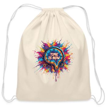 Time is Now Neon Splash Clock - Cotton Drawstring Bag - natural - Front