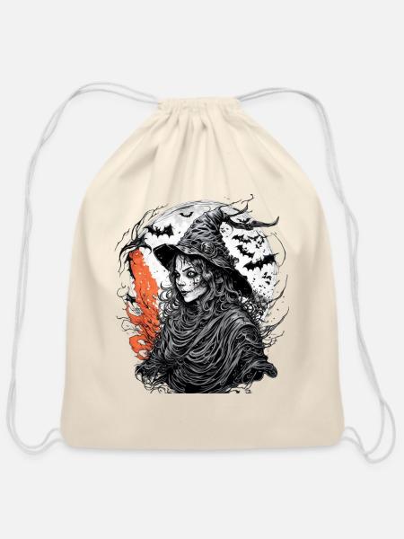 Moonlit Witch Ember - Cotton Drawstring Bag - natural