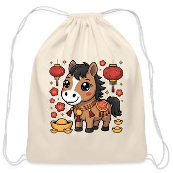 Lucky Lantern Pony - Cotton Drawstring Bag - natural - Front
