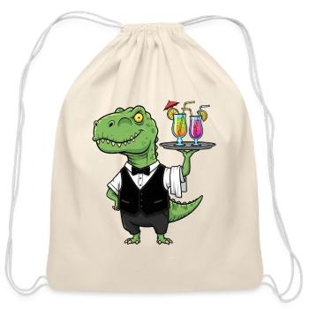 T-Rex Waiter Serving Tropical Cocktails - Cotton Drawstring Bag - natural - Front