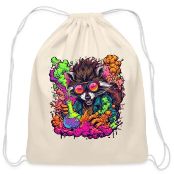Raccoon Chemist Neon Burst - Cotton Drawstring Bag - natural - Front