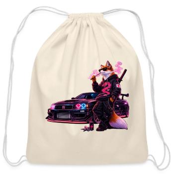 Neon Fox Racer - Cotton Drawstring Bag - natural - Front