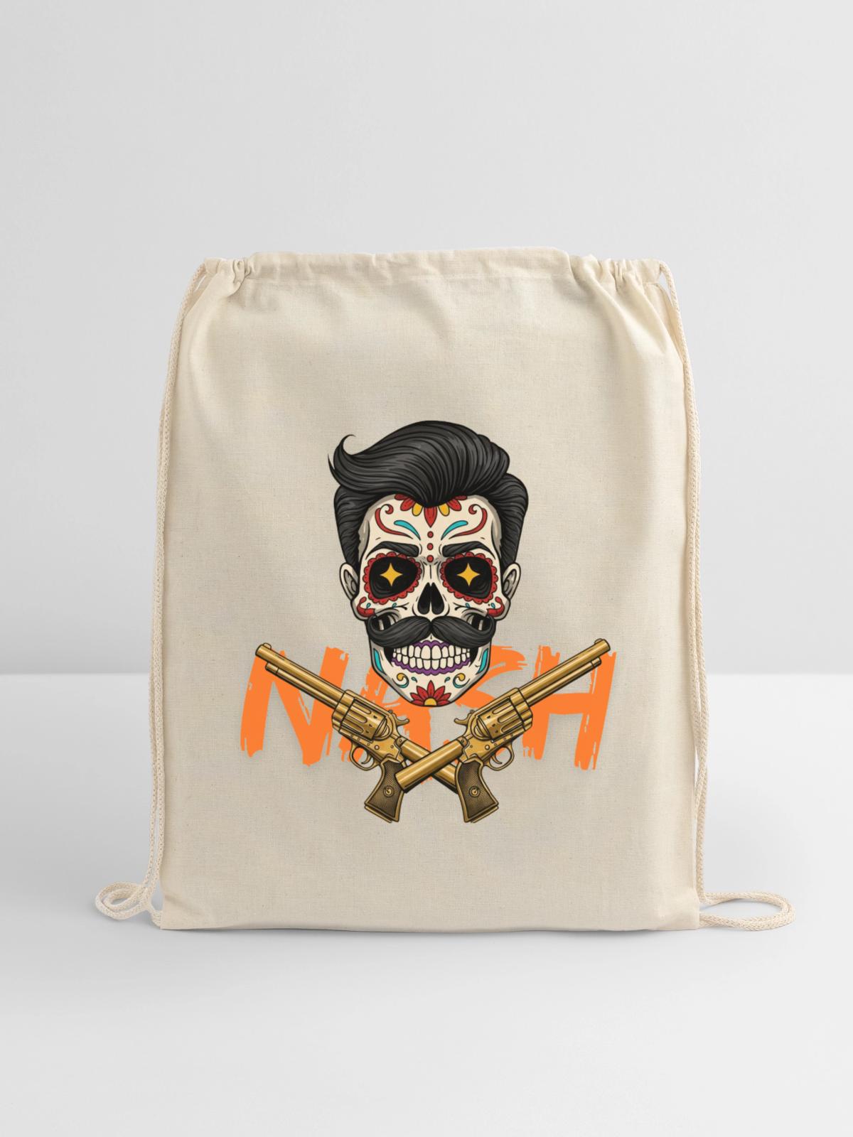 Sugar Skull Gunslinger Tee - Cotton Drawstring Bag - natural - Front