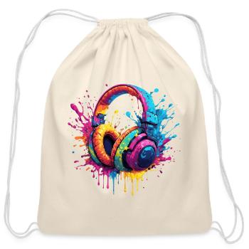 Neon Splash Headphones Art - Cotton Drawstring Bag - natural - Front