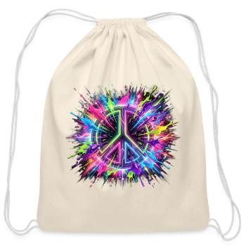 Neon Splash Peace Symbol - Cotton Drawstring Bag - natural - Front